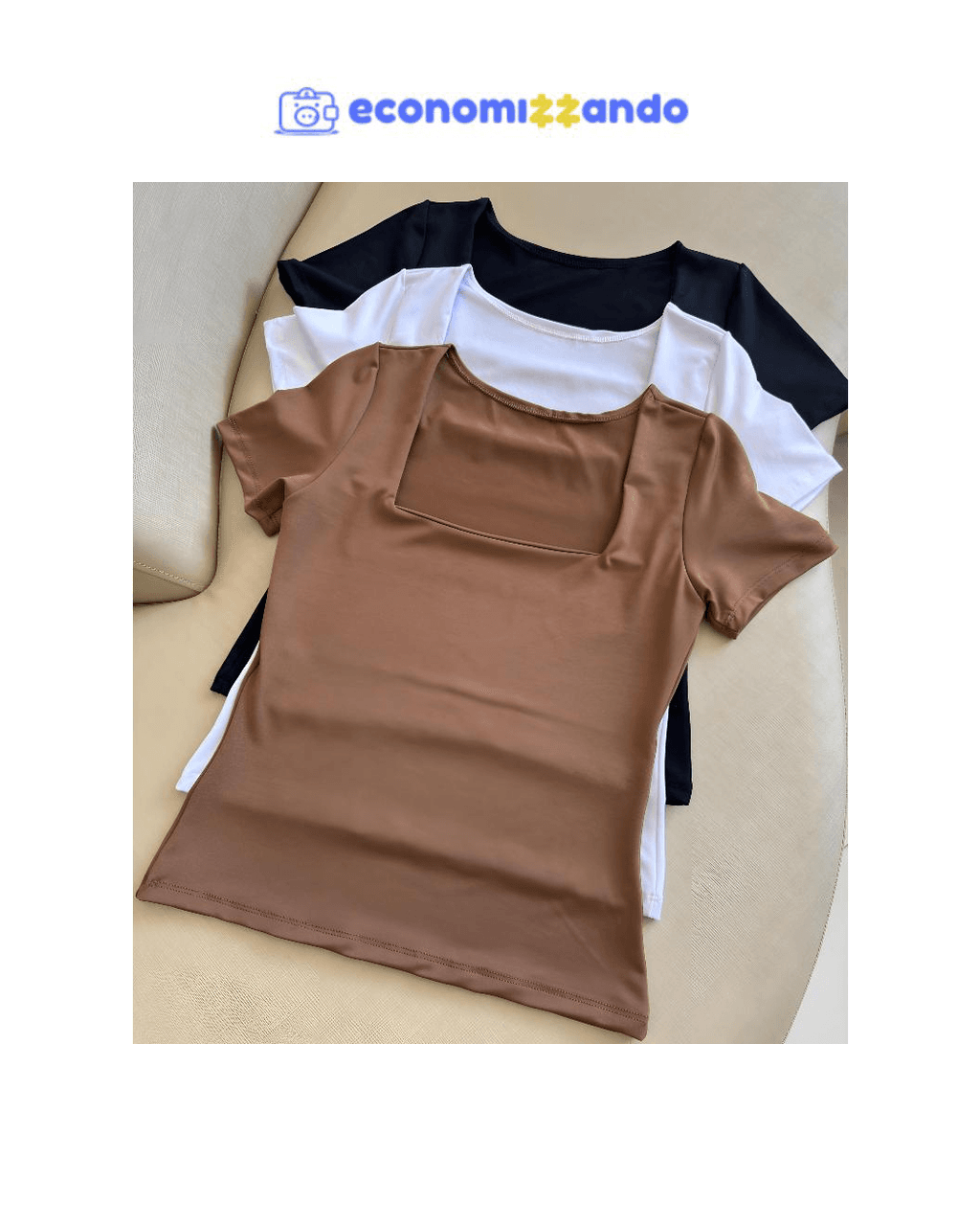 kit 3 Blusas Feminina Baby Look Manga Curta Gola Quadrada Decote Quadrado Moda Casual Versátil Blogueira 2025