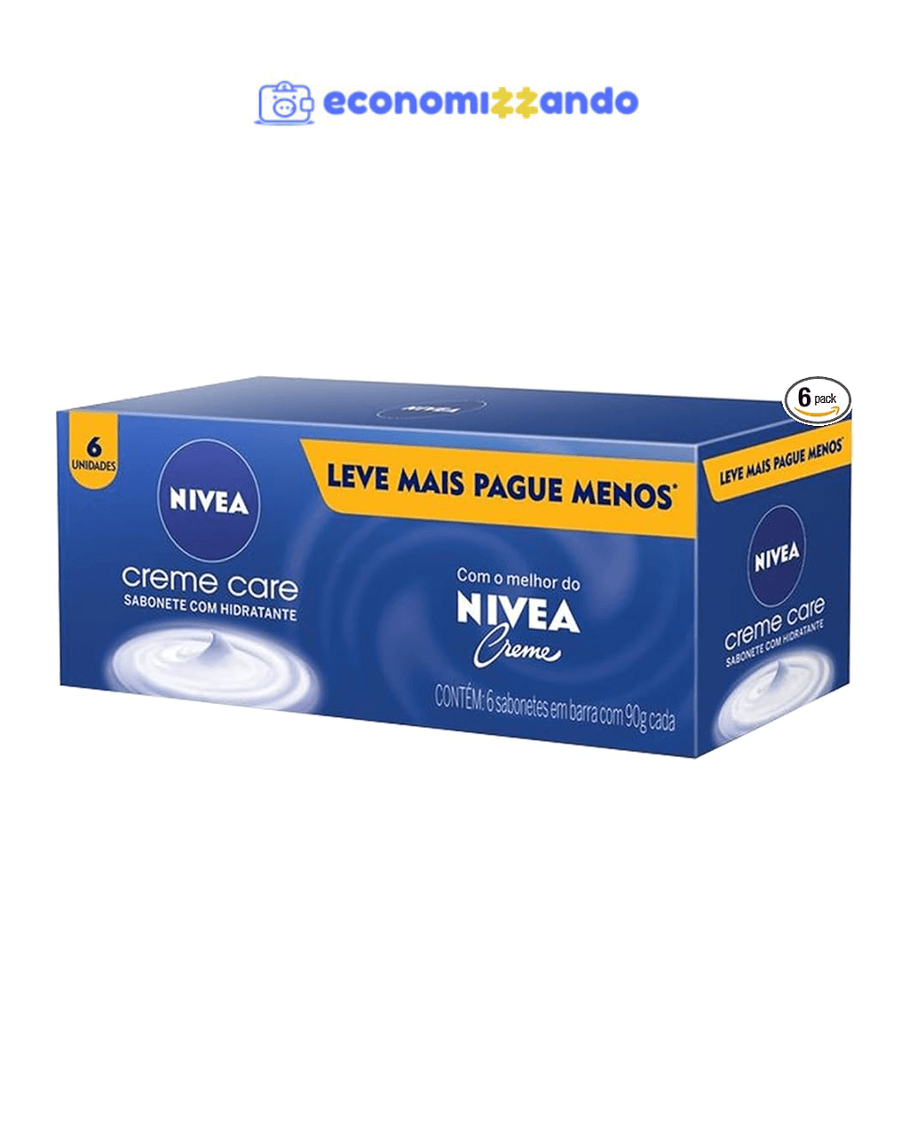 NIVEA Sabonete em Barra Creme Care Promo 6 un. 90g - Limpa e deixa a pele macia mesmo após o banho, com glicerina, fragrância NIVEA Creme e o exclusivo ingrediente Eucerit