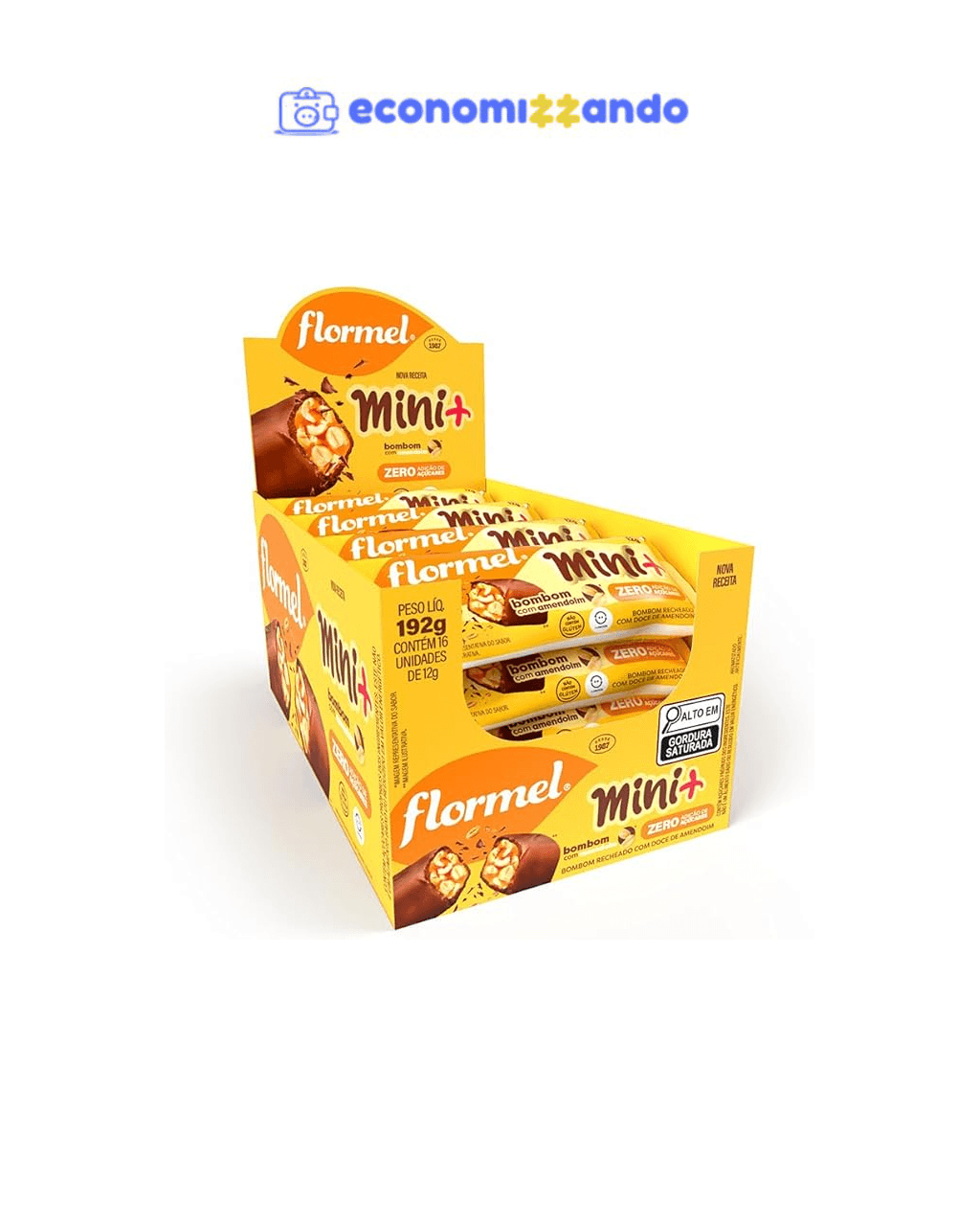 Mini Bombom com Amendoim FLORMEL Zero Açúcar- Caixa com 16 unidades