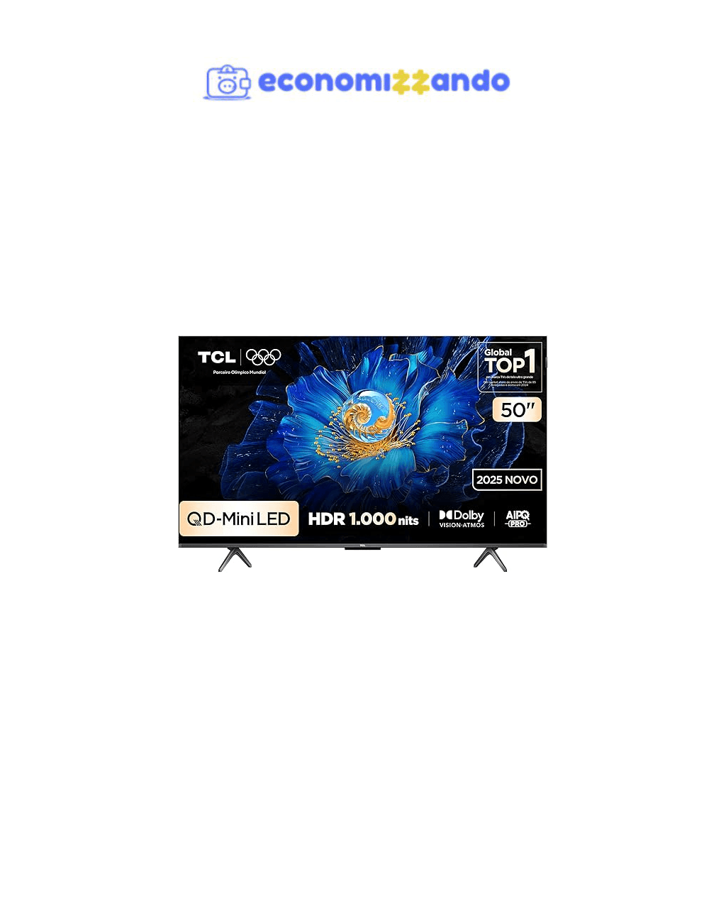 Smart TV TCL 50 Polegadas QLED Mini LED 4K C6KS WiFi Bluetooth Google TV HDR10  Dolby Atmos 50C6KS