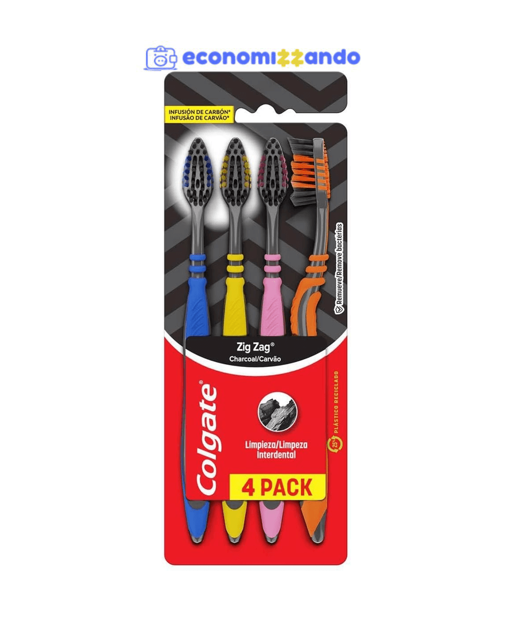 Escova Dental Colgate ZigZag Carvão 4 unid