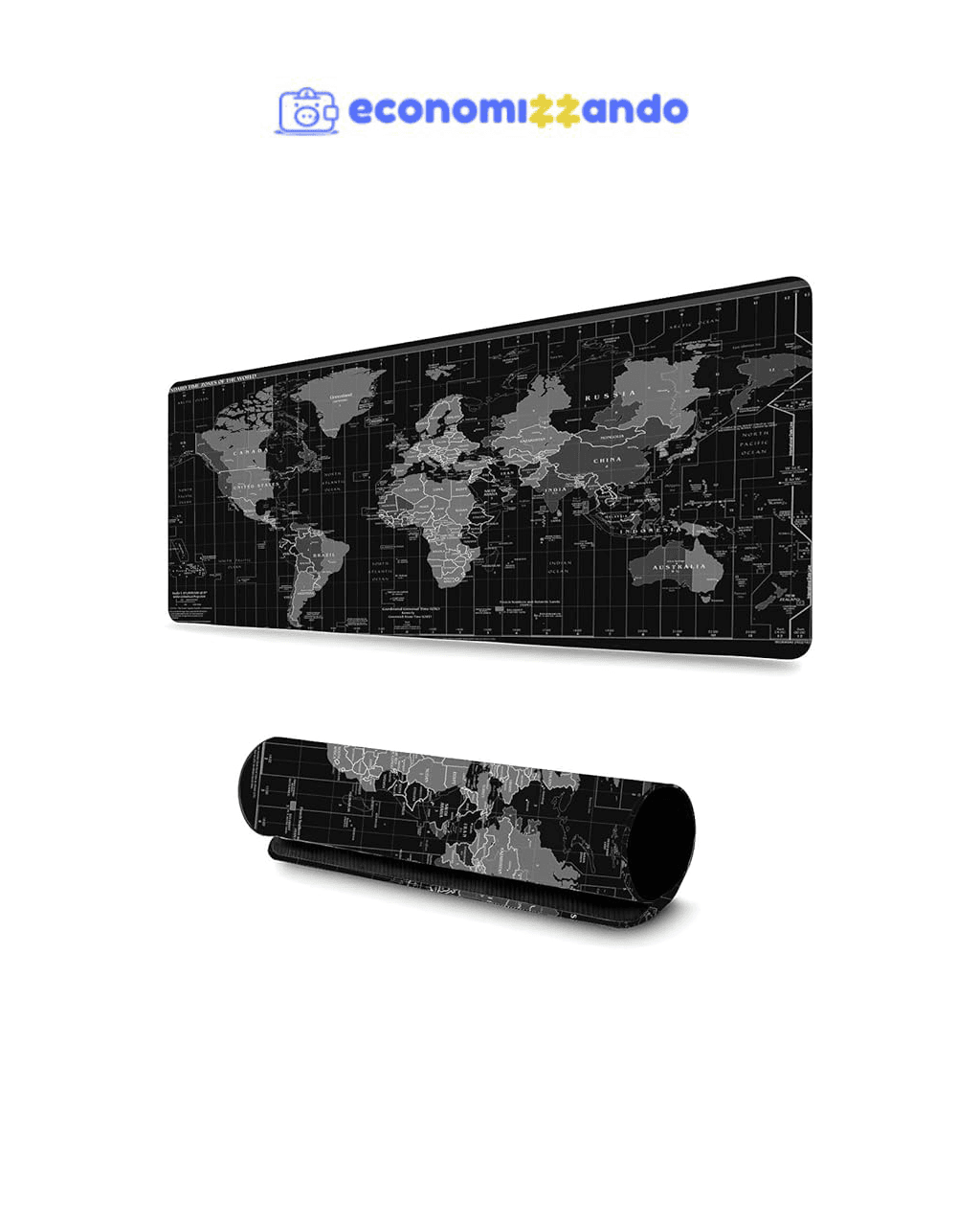 Mouse Pad Gamer Profissional Grande Confortavél Anti Derrapante 90x40 - Mapa Mundi Preto