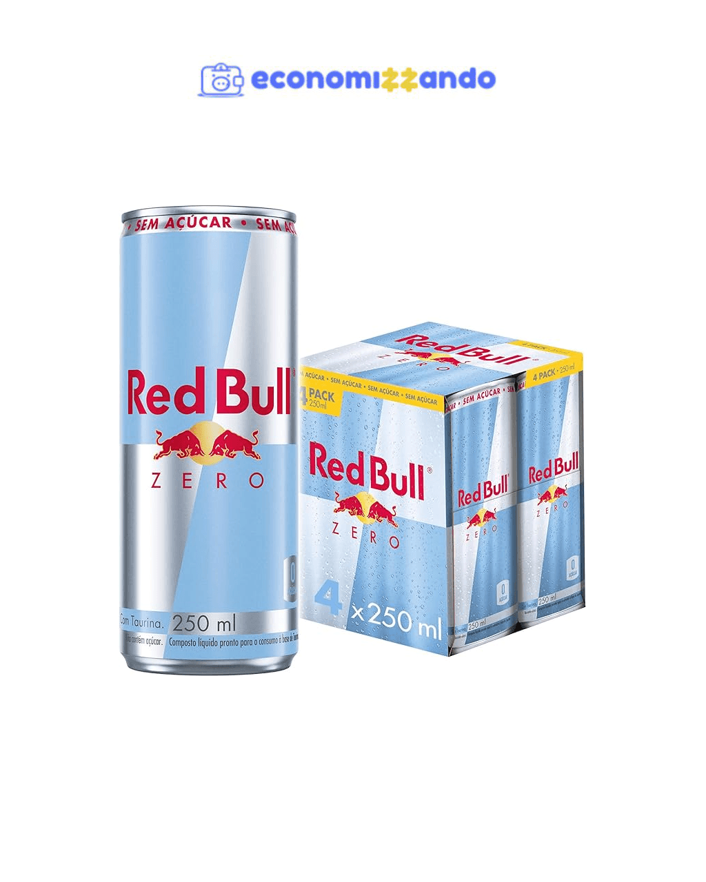 Pack de 4 Latas Red Bull Energético, Zero, Sem Açúcar, 250ml