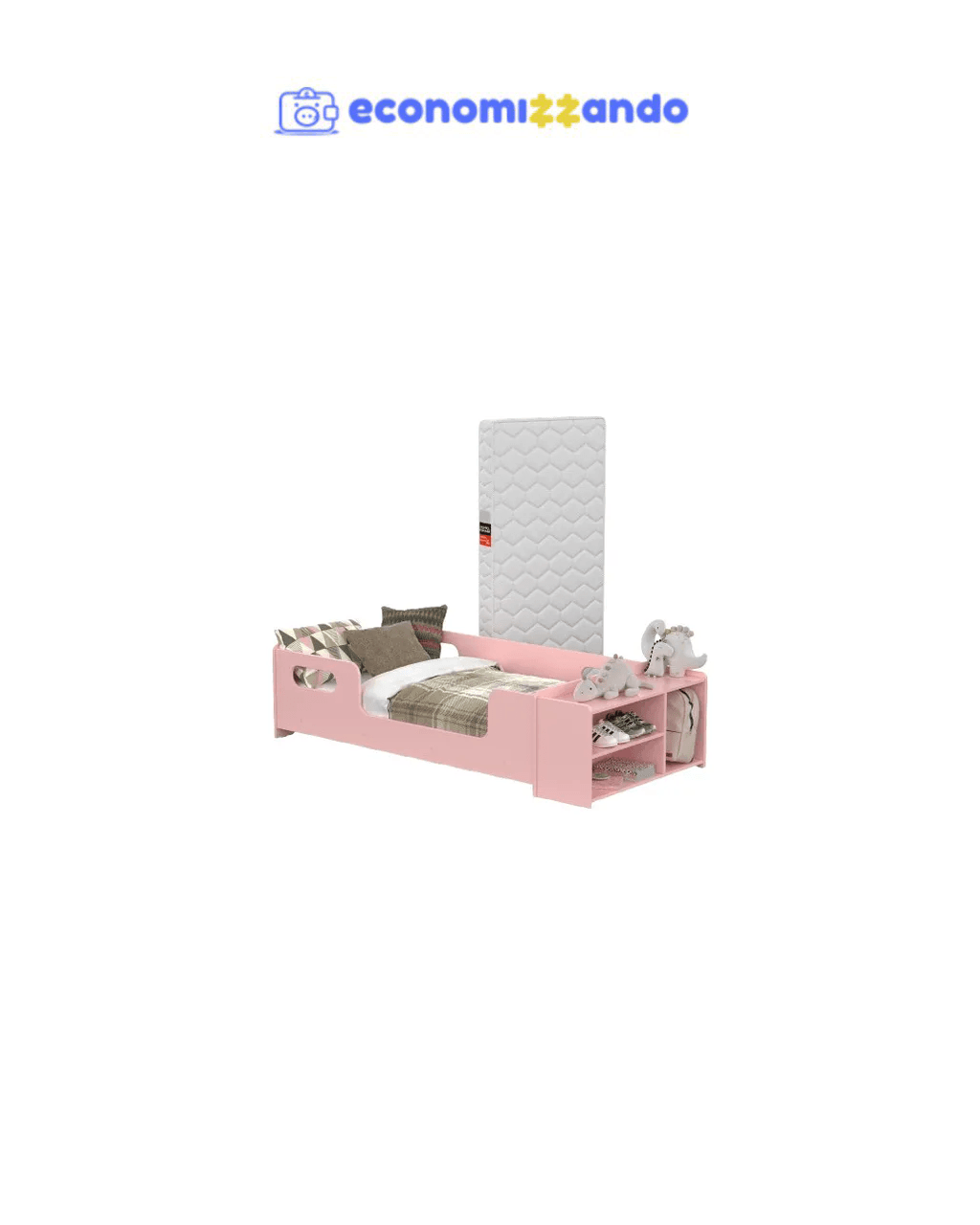 Mini Cama Infantil Com Sapateira, Grade Lateral E Colchão