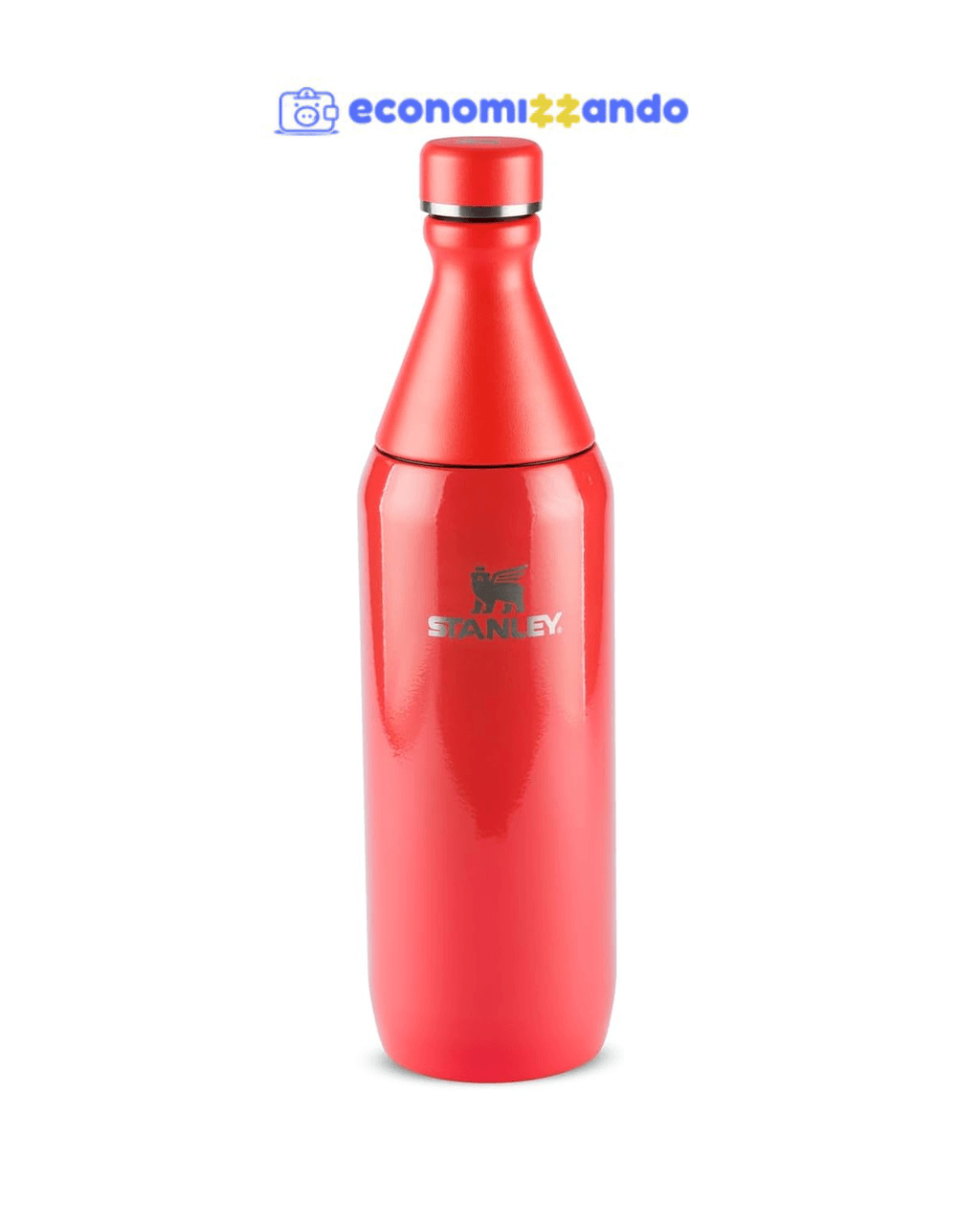 Stanley - Garrafa térmica Slim Bottle para água e bebidas frias, colarinho removível para adicionar gelo, à prova de vazamentos, aço inoxidável, 591 ml, Hot Coral Gloss