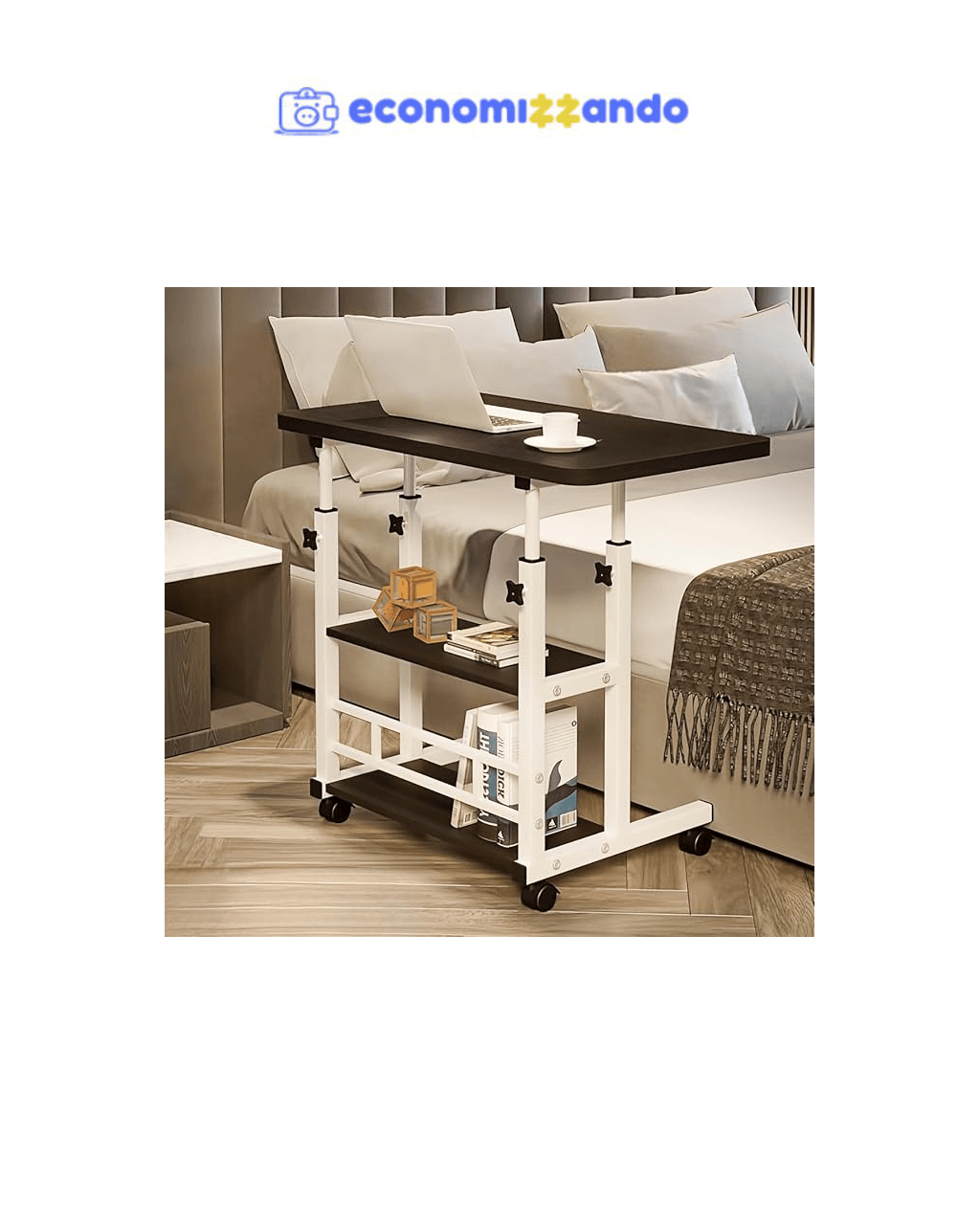 Mesa portátil para sofá e cama, mesa lateral para laptop com altura ajustável (Preto)