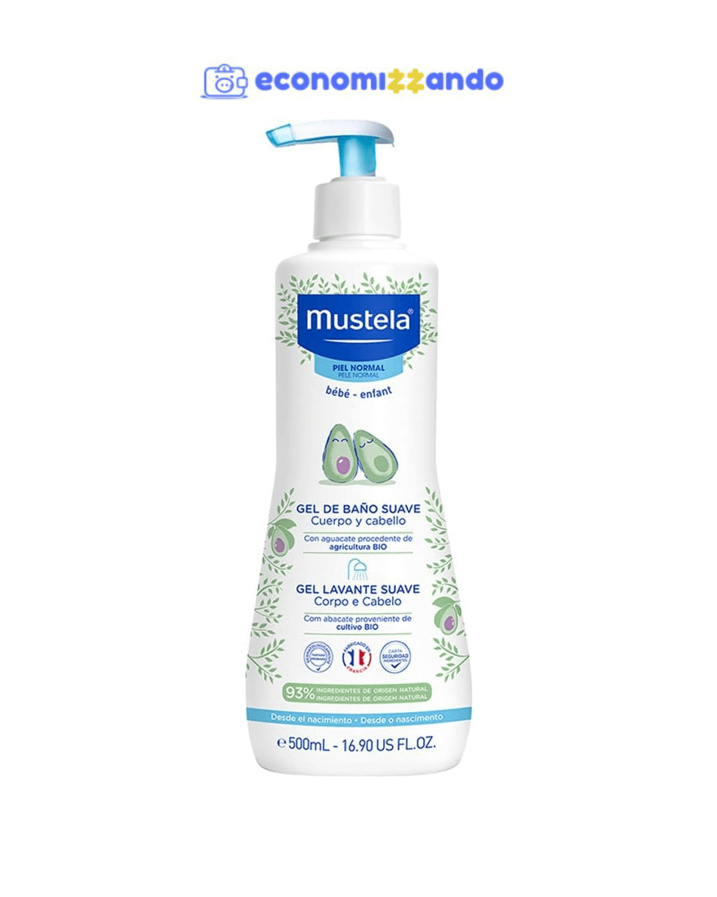 Mustela Gel Lavante Suave 500ml - Sabonete Líquido Corpo e Cabelo Infantil - 93% de Ingredientes de Origem Natural - Seguro Desde o Nascimento