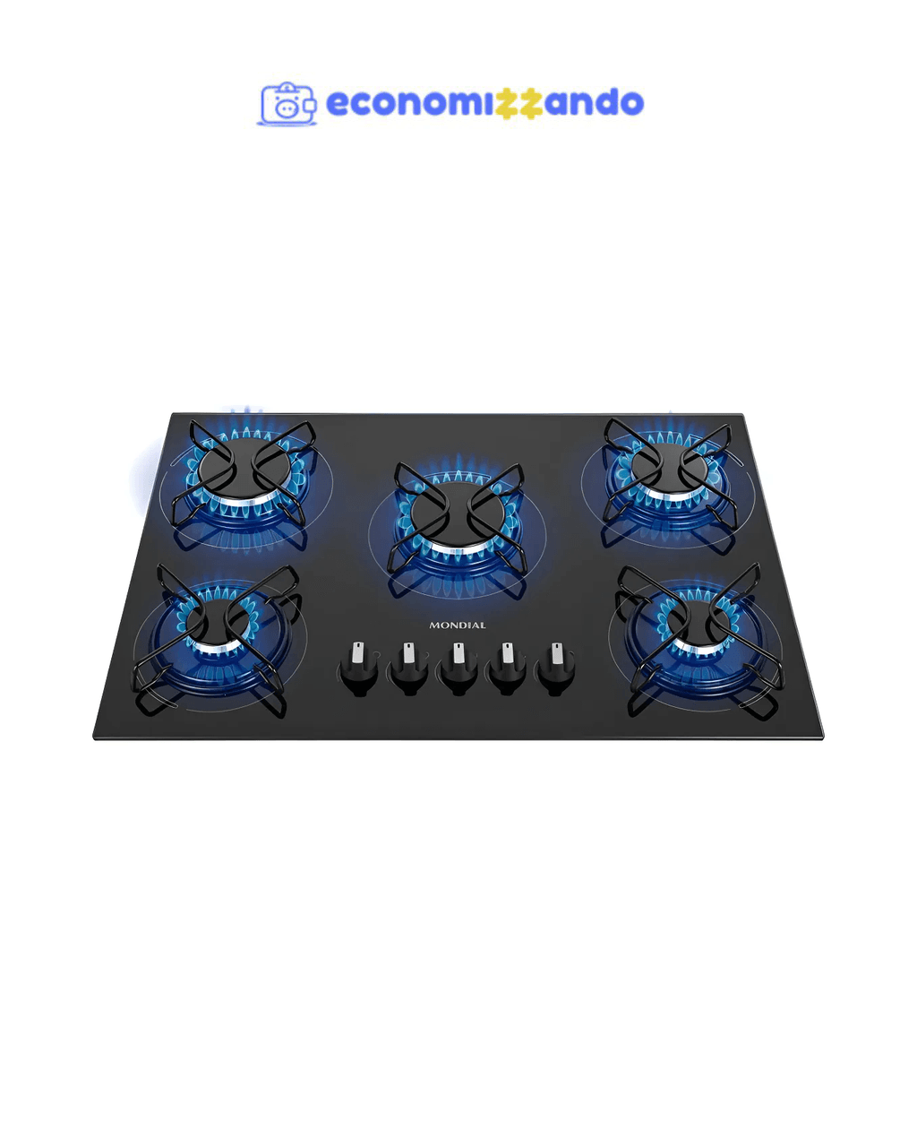 Cooktop a Gás 5 Bocas Mondial Preto Vidro Temperado Ctg-02