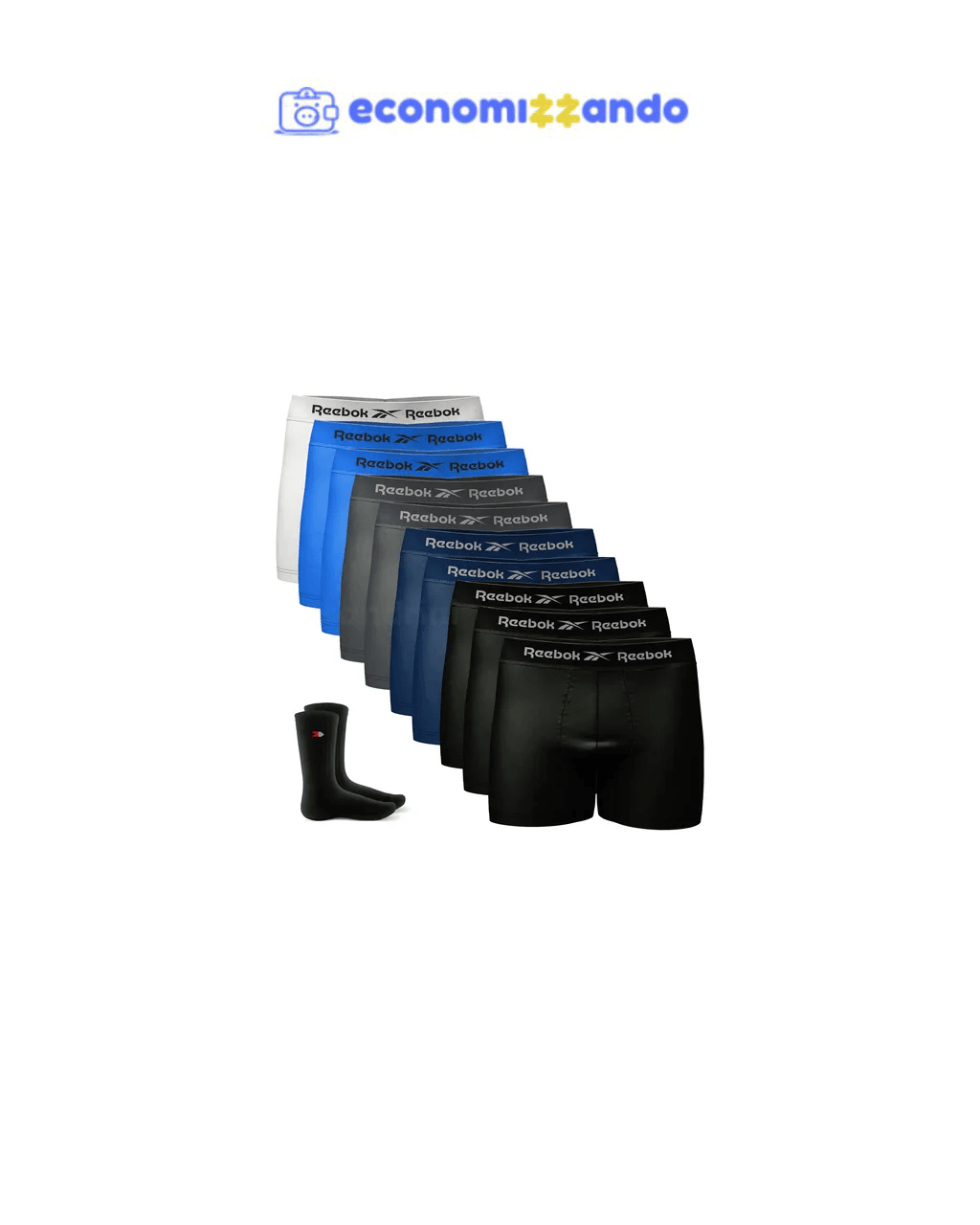 Kit 10 Cueca Boxer Reebok Sem Costura Box  + 1 Par De Meias