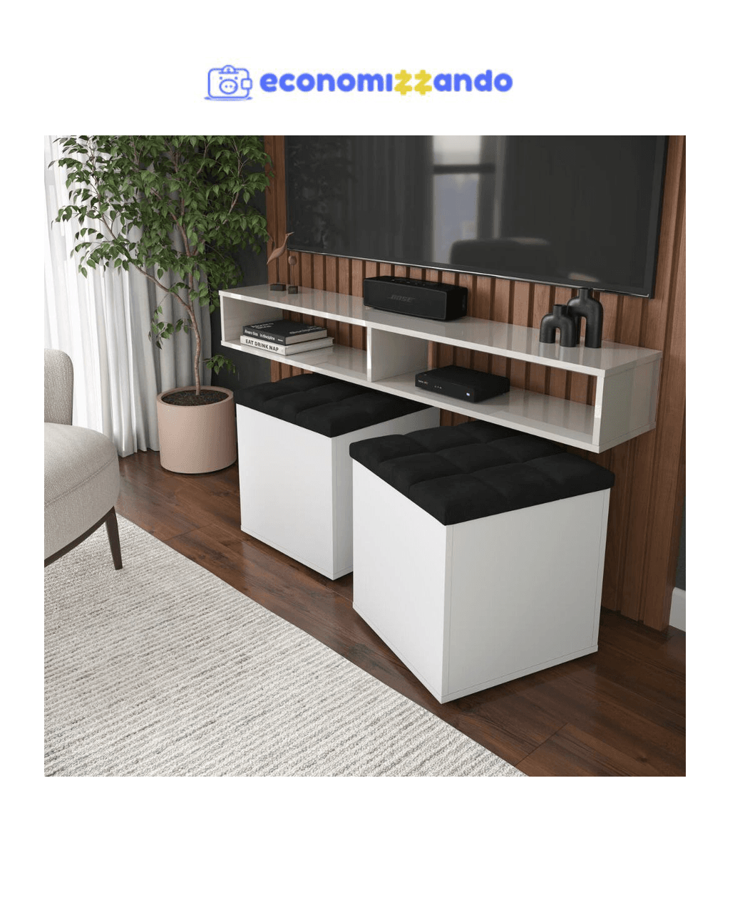 Kit Puff Baú Suede Decorativo Organizador Sala Quarto Escritório
