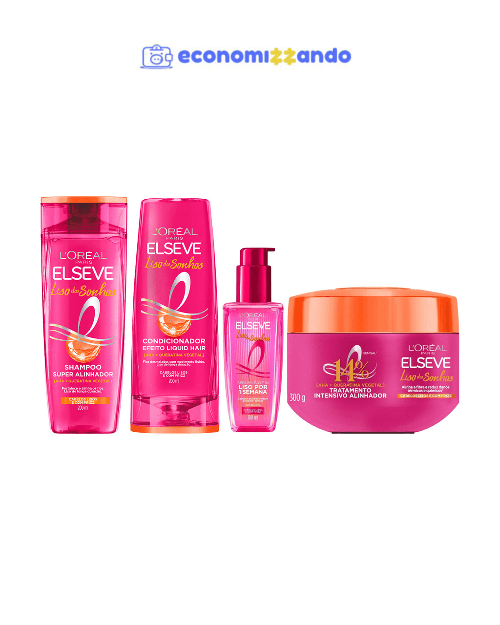 KIT ELSEVE SH   COND   SÉRUM   MÁSC LISO DOS SONHOS 4 ITENS