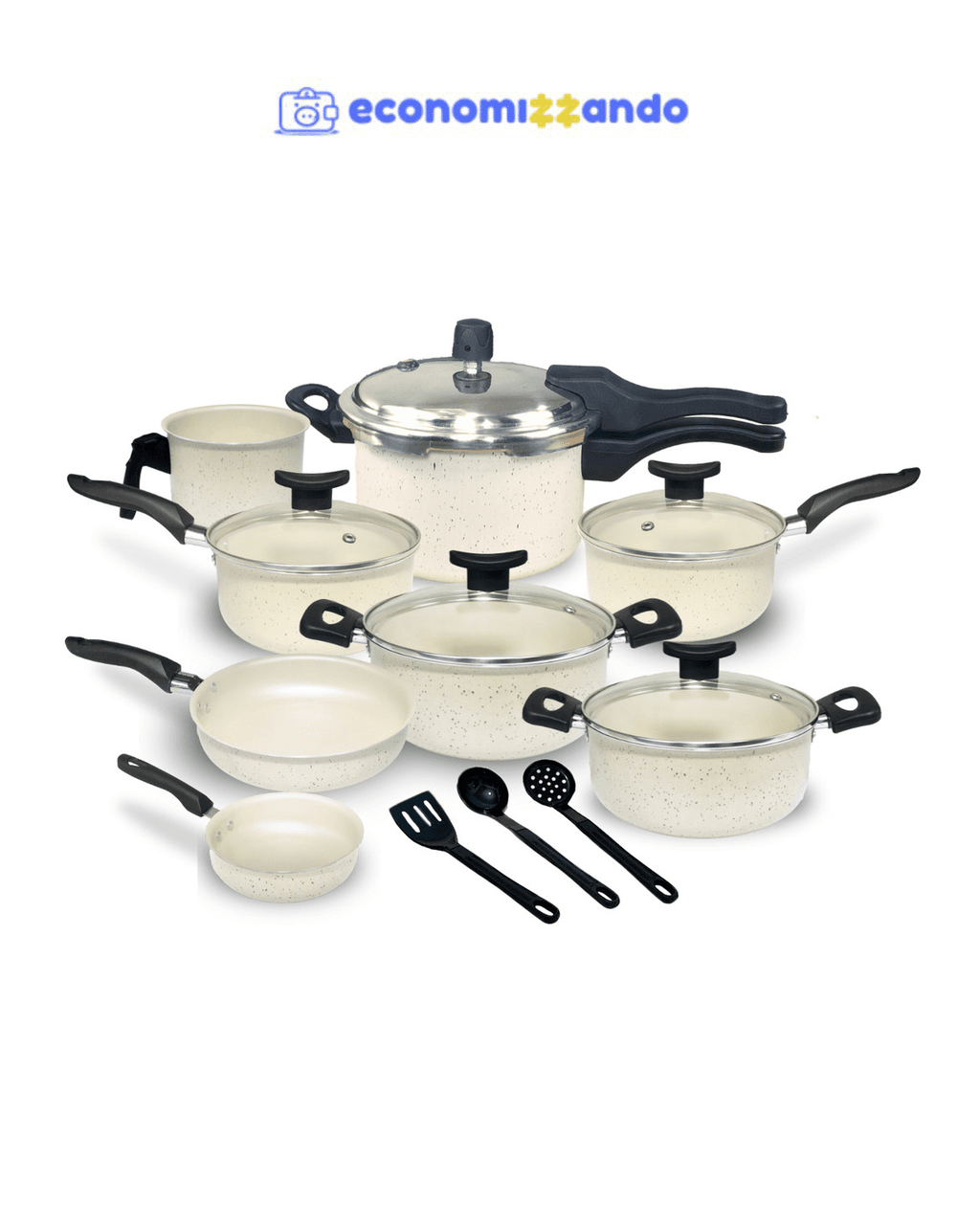 Jogo de Panelas Teflon Munique 11 Pçs com Panela de Pressão fechamento externo de 2.5L