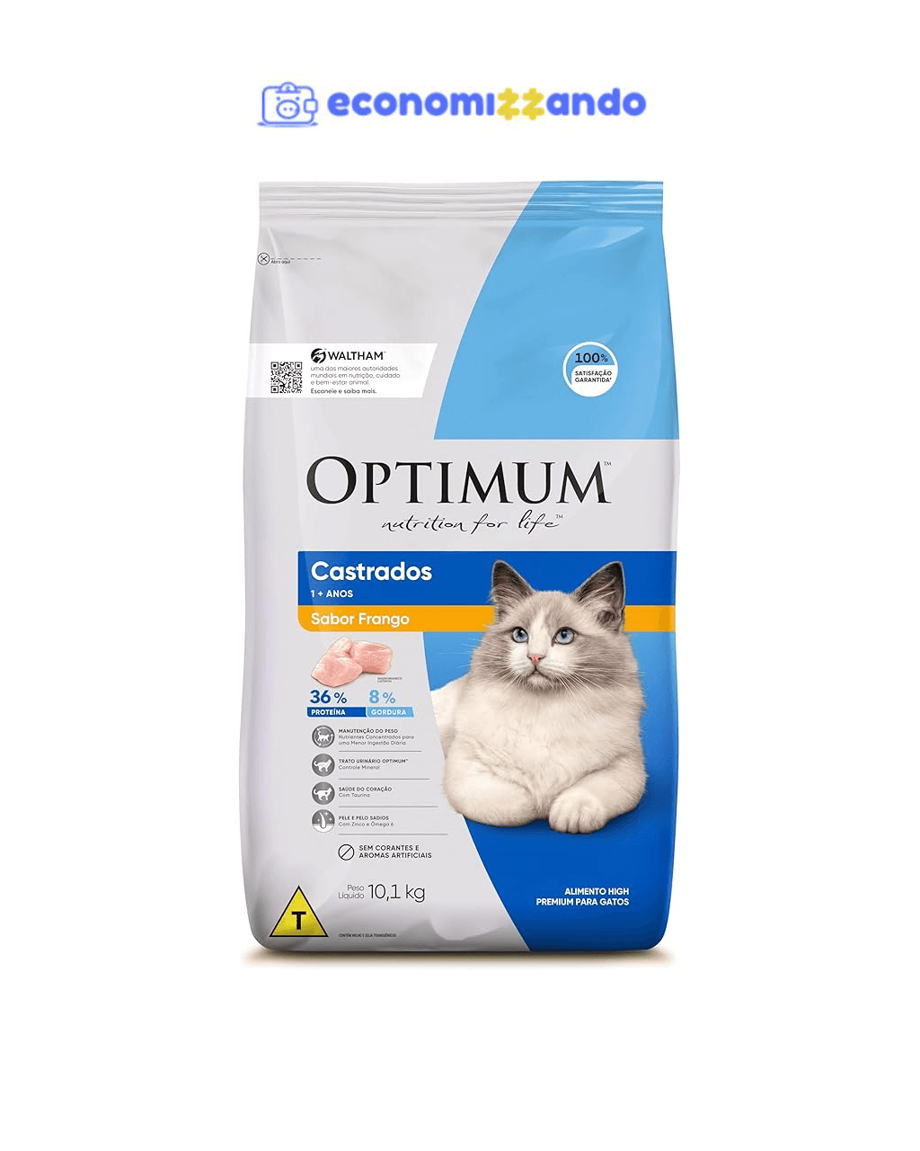 Ração Optimum para Gatos Adultos Castrados Sabor Frango 10,1kg
