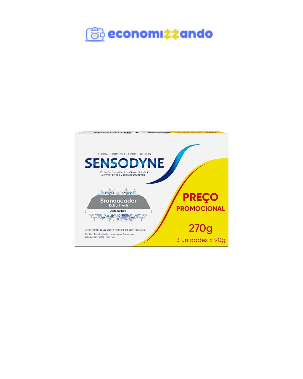 Sensodyne Creme Dental Branqueador Extra Fresh com Flúor, Leve 3 e Pague 2, 90g cada