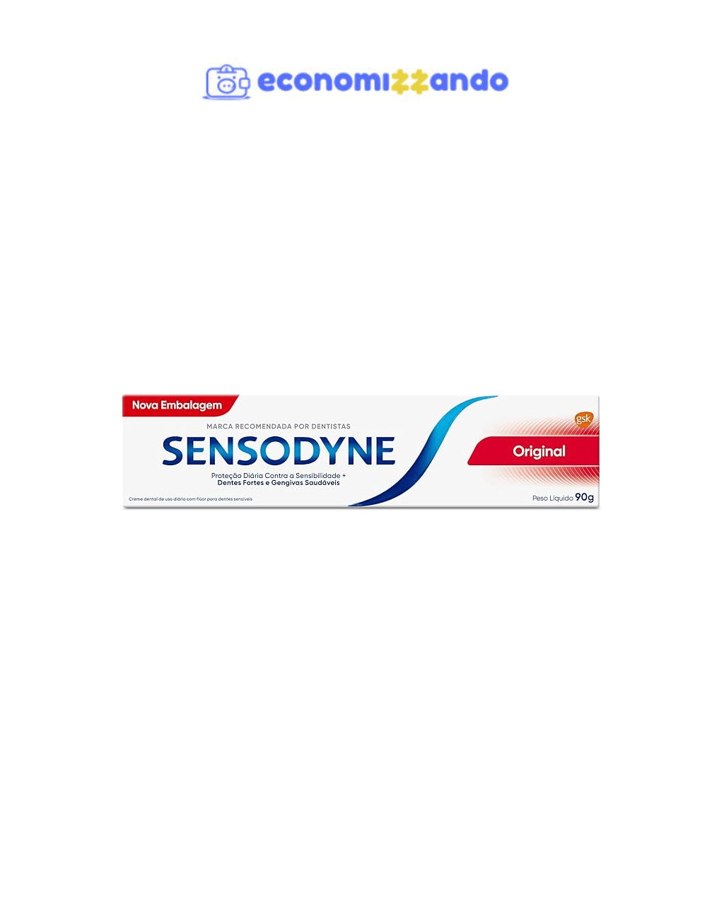 Sensodyne Creme Dental para Sensibilidade Original com Flúor, Dentes Fortes e Gengivas Saudáveis, 90g