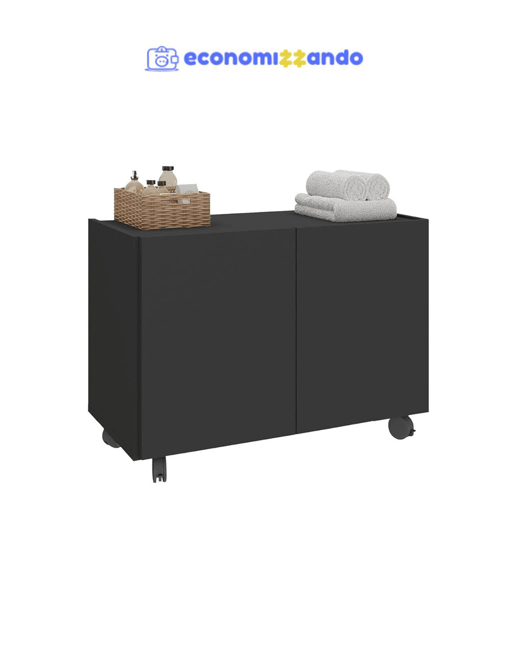 Gabinete Armário de Banheiro 62,5cm com Rodízios 2 Portas Multimóveis Mp5043 Preto