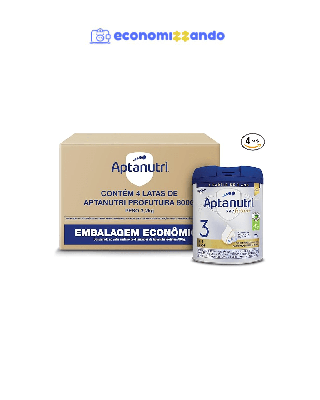Pack Aptanutri 3 Profutura com 4 unidades de 800g - 3,2kg - Contém prebióticos e DHA e ARA.