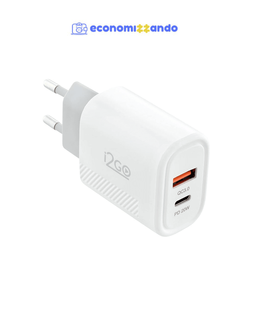 Carregador de Parede Ultra Rápido com 1 Saída USB-C Power Delivery 20W   1 Saída USB-A 18W I2GO - i2GO PRO, Branco