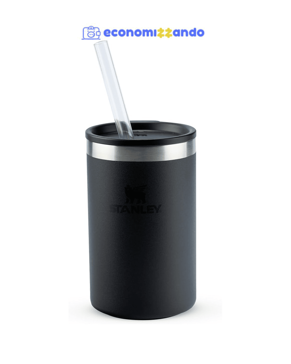 Stanley - Can Cooler com tampa e canudo, copo térmico de 296 ml para manter as bebidas em lata geladas, Black