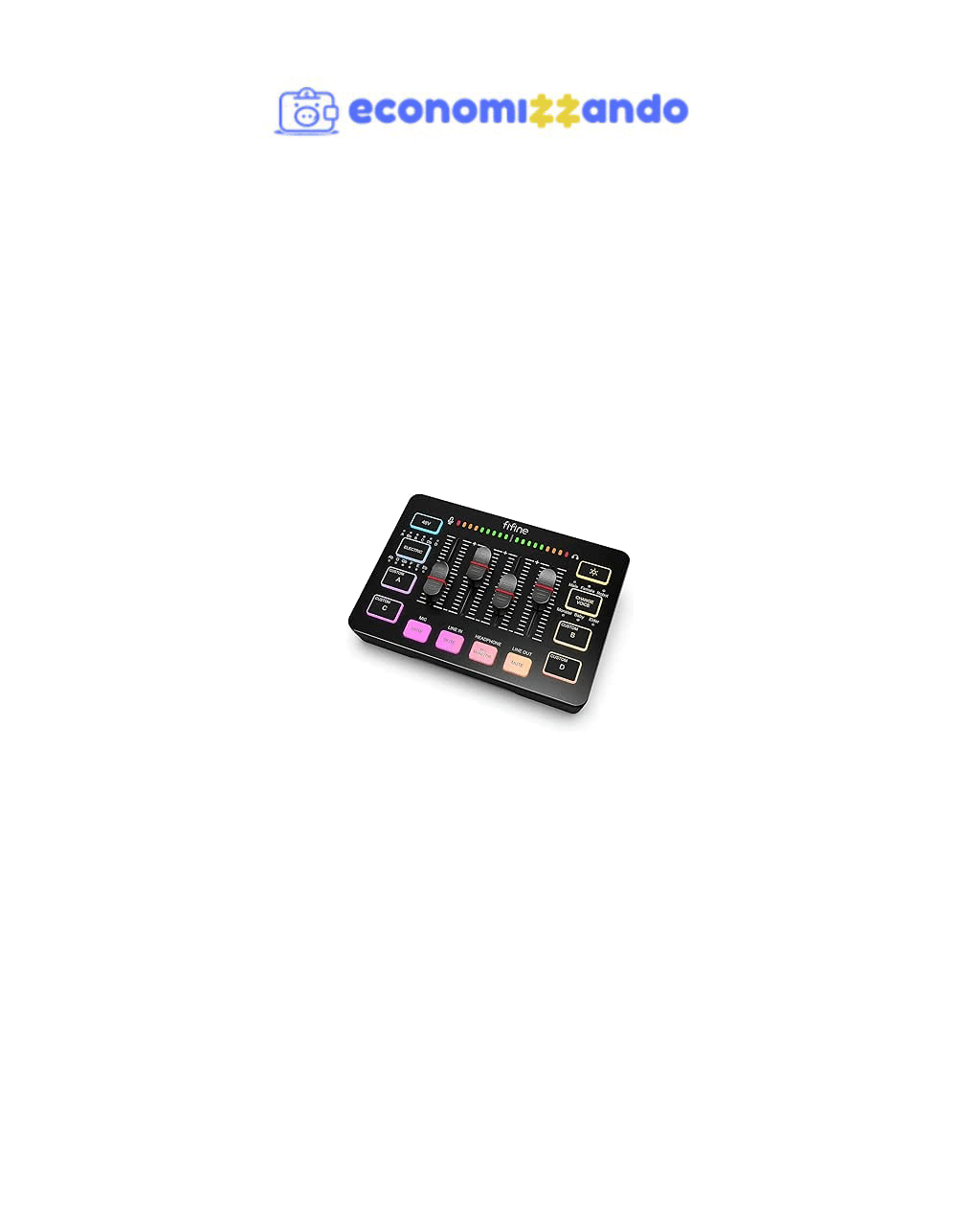FIFINE Gaming Audio Mixer, Mixer RGB para PC de Streaming com Interface de Microfone XLR, Controle Individual, Botão de Silenciar, Alimentação Phantom 48V, para Podcast/Gravação/Vocal/Voz de Jogo-SC3