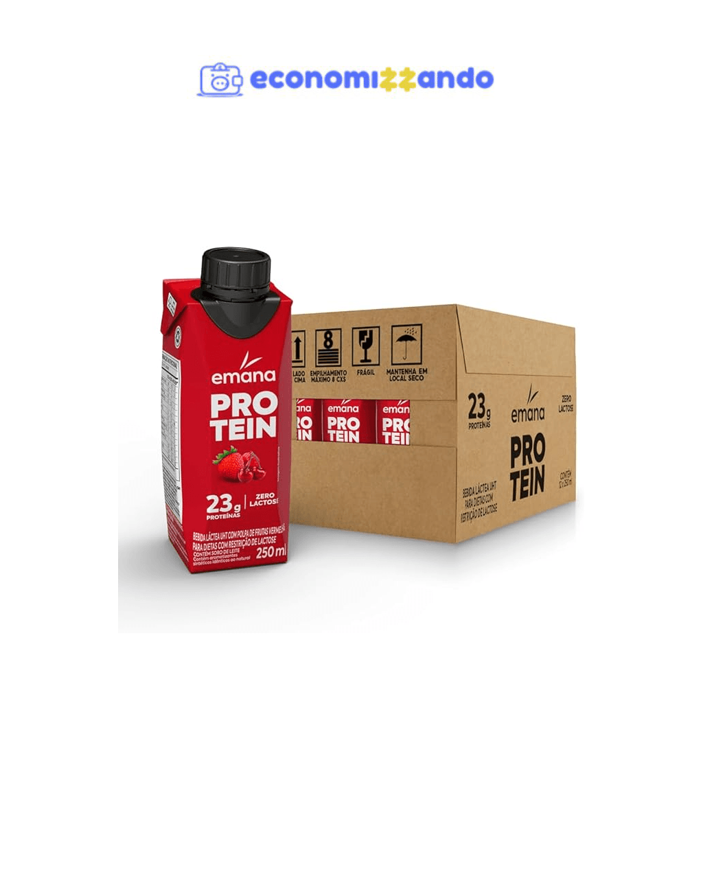 Emana Protein Bebida Proteica Sabor Frutas Vermelhas Sem açúcar - 12 Unidades de 250ml