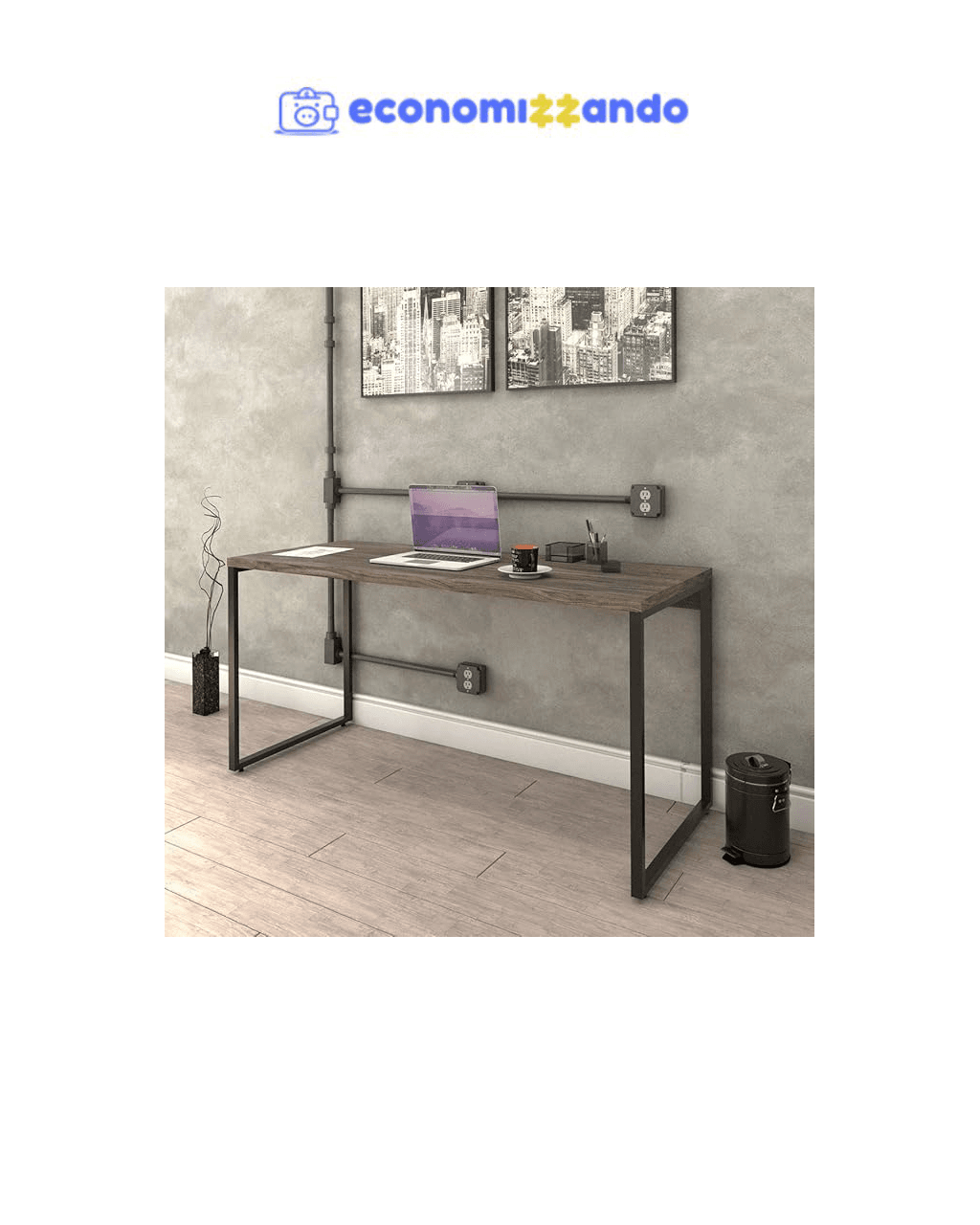 Mesa para Escritório Office Estilo Industrial 1,50m Kuadra, Compace, Carvalho Dark/Est.Preta