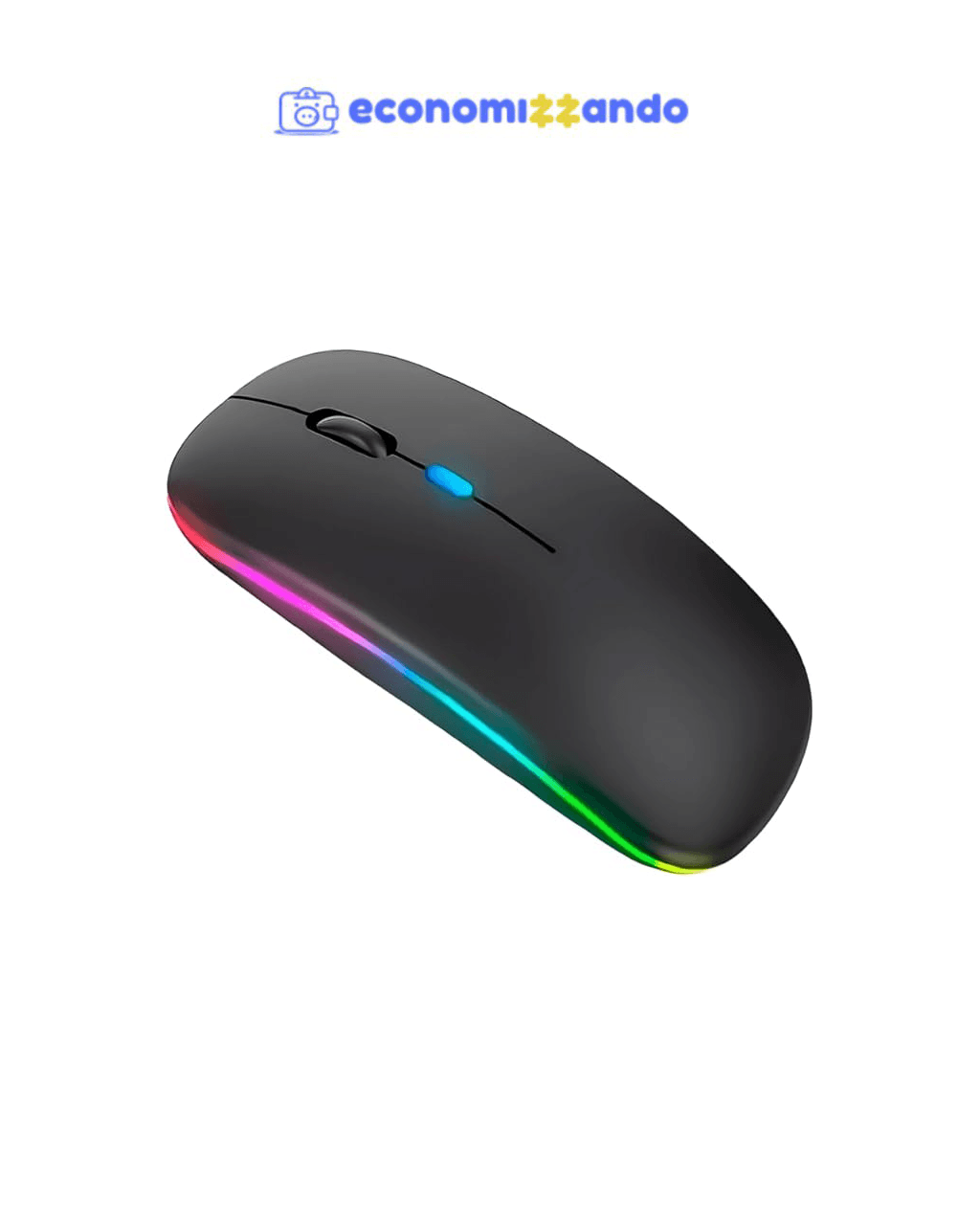 Mouse Sem Fio Bluetooth USB Recarregável com Iluminação RGB, Sensor Ajustável e Design Ergonômico - Preto
