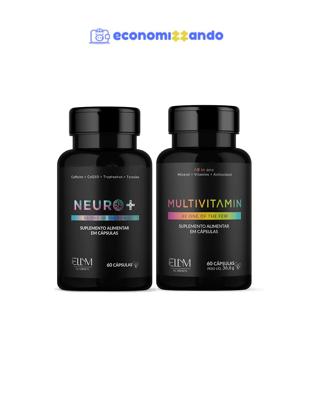 Kit Neuro  Nootropico+Multivitaminico Completo ELLYM NUTRITION Complexo Vitaminico para o Dia a Dia para Foco e Disposição