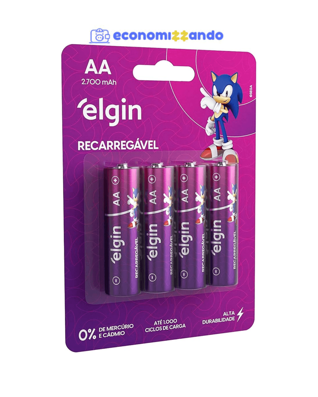 Pilha recarregável AA 2700Mah Elgin Com 4 unidades Comum