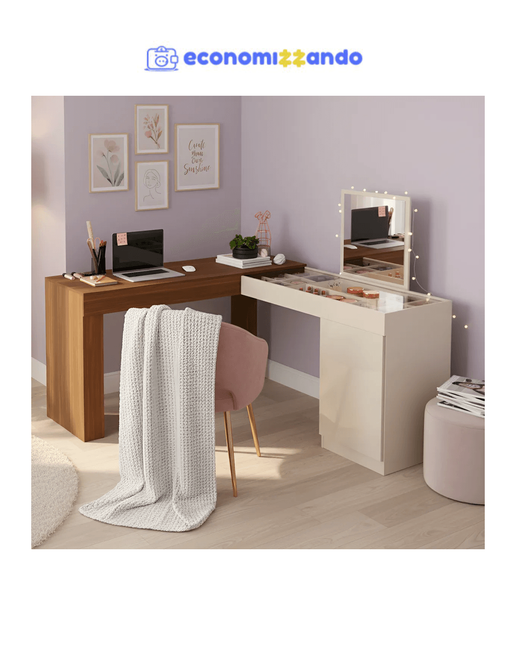 Escrivaninha Penteadeira De Canto Star Com Nicho Makeup Liberty Móveis Freijo