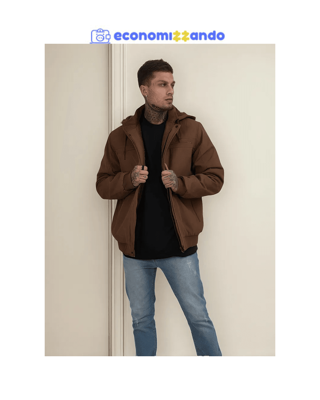 Casaco Masculino Plus Size Jaqueta Sarja Forrada Capuz
