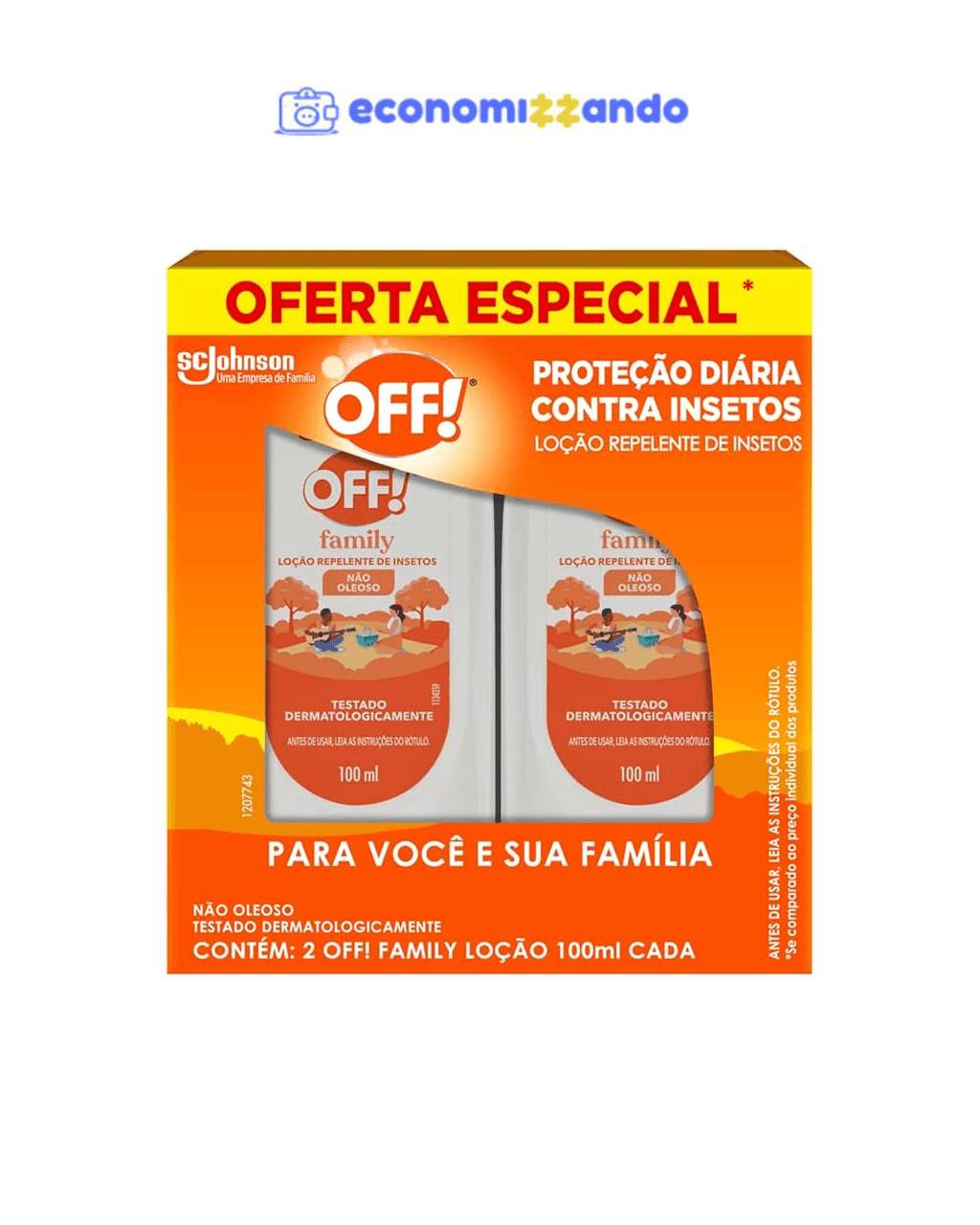 OFF! Family Repelente de Insetos, Proteção por até 4h, 2 Unidades de 100ml