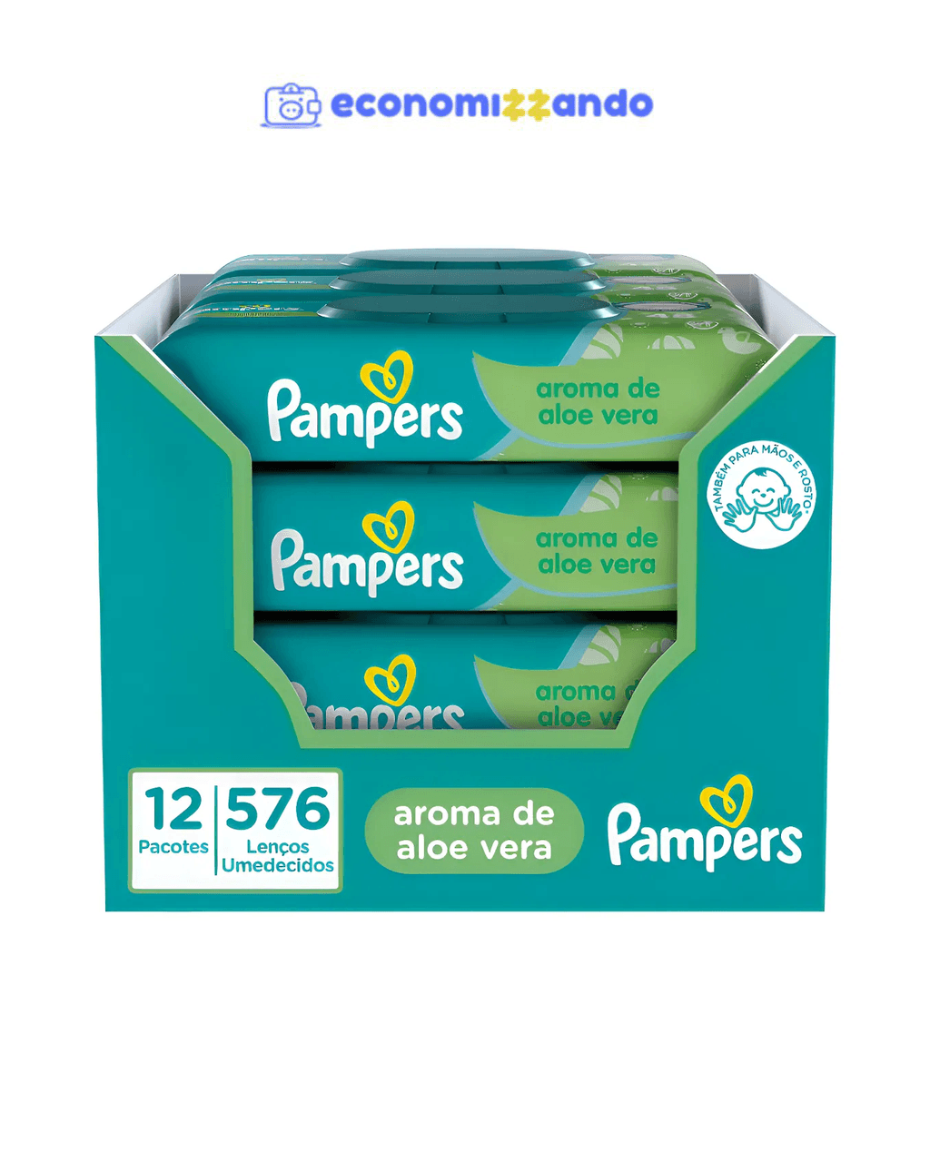 Lenços Umedecidos Pampers, Aroma de Aloe Vera 12 pacotes em total 576 Unidades