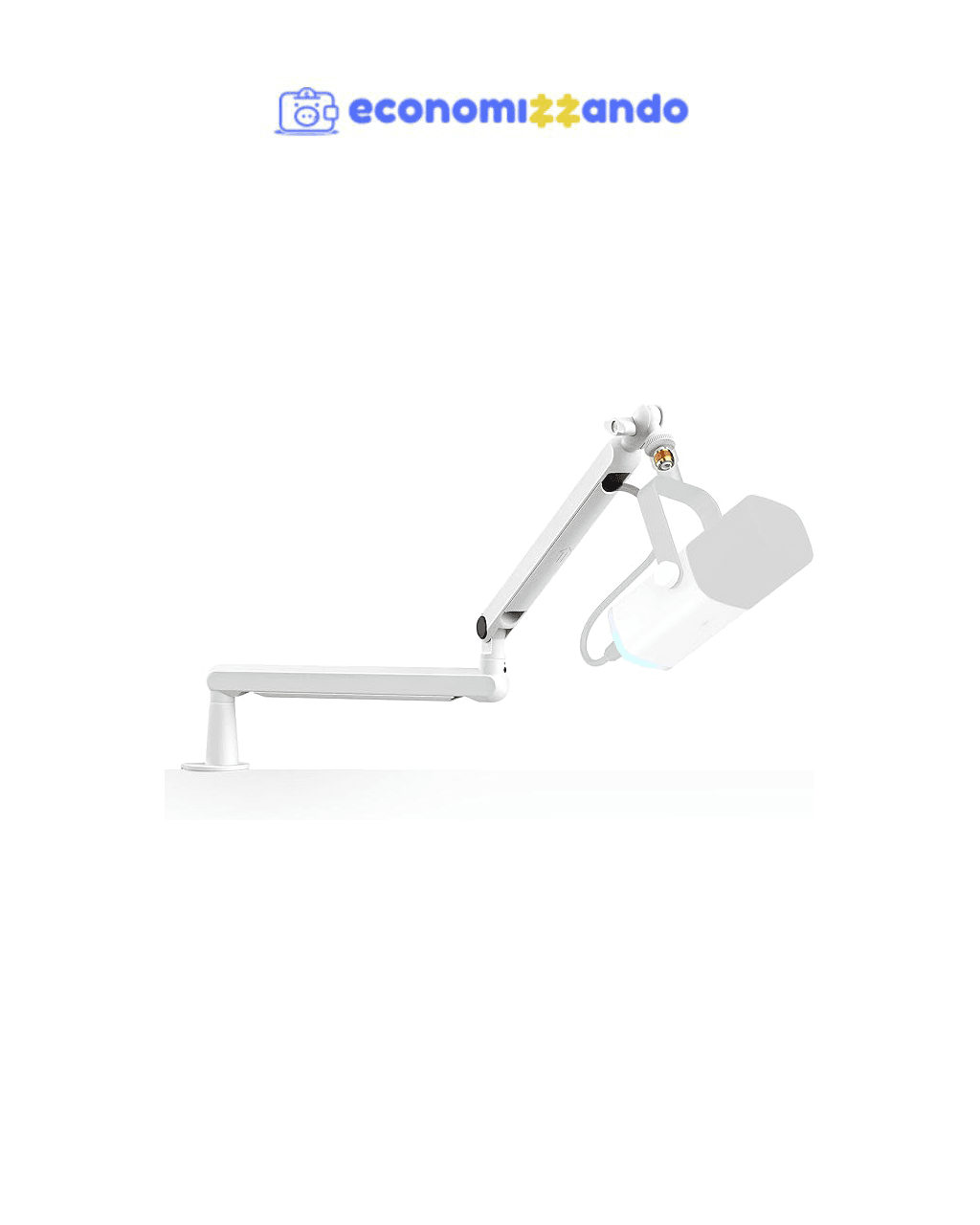 FIFINE Boom Arm Mic Stand, Suporte de microfone de metal de perfil baixo, Podcast Mic Boom Braço com montagem de mesa, Gerenciamento de canais de cabo, Branco para gravação/streaming/jogos -BM88W