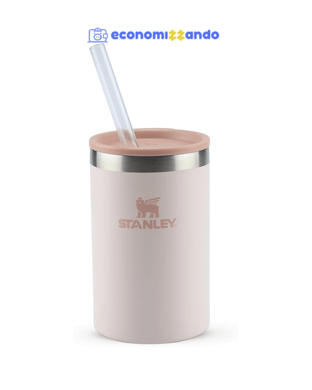 Stanley - Can Cooler com tampa e canudo, copo térmico de 296 ml para manter as bebidas em lata geladas, Rose Quartz