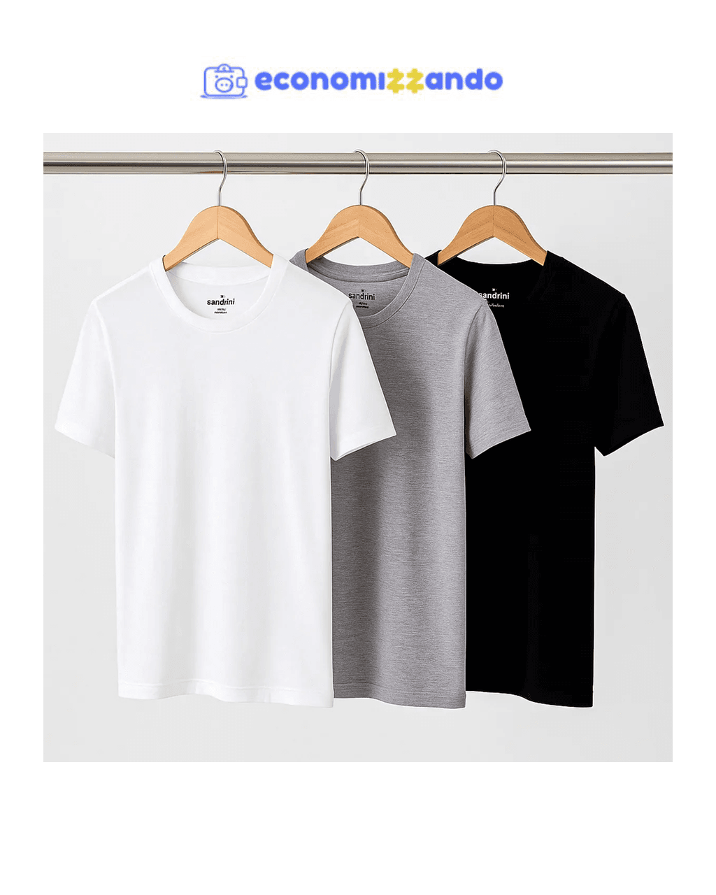 Kit 3 Camisetas Algodão Dia Dia Sandrini Básica Conforto