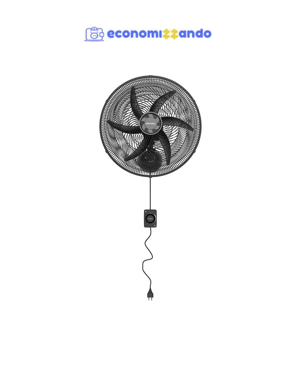 Ventisol Ventilador Osc Parede monta facil 50cm 6p preto 127V premium