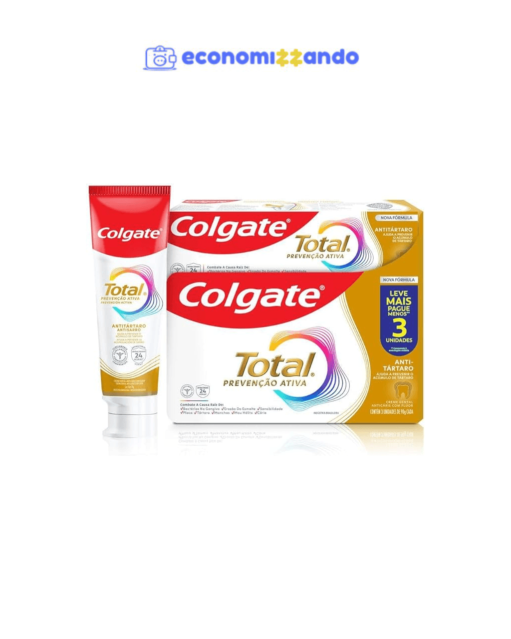 Creme Dental Colgate Total Anti Tártaro 3 unidades 90g
