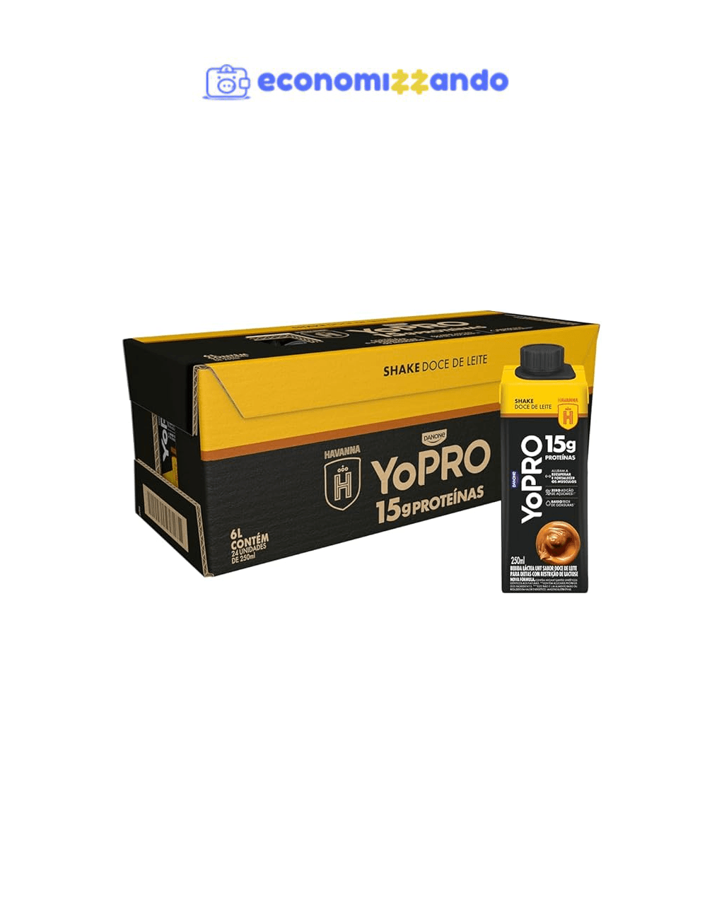 Pack YoPRO Bebida Láctea UHT Doce de Leite Havanna 15g de Proteínas 250ml - 24 unidades