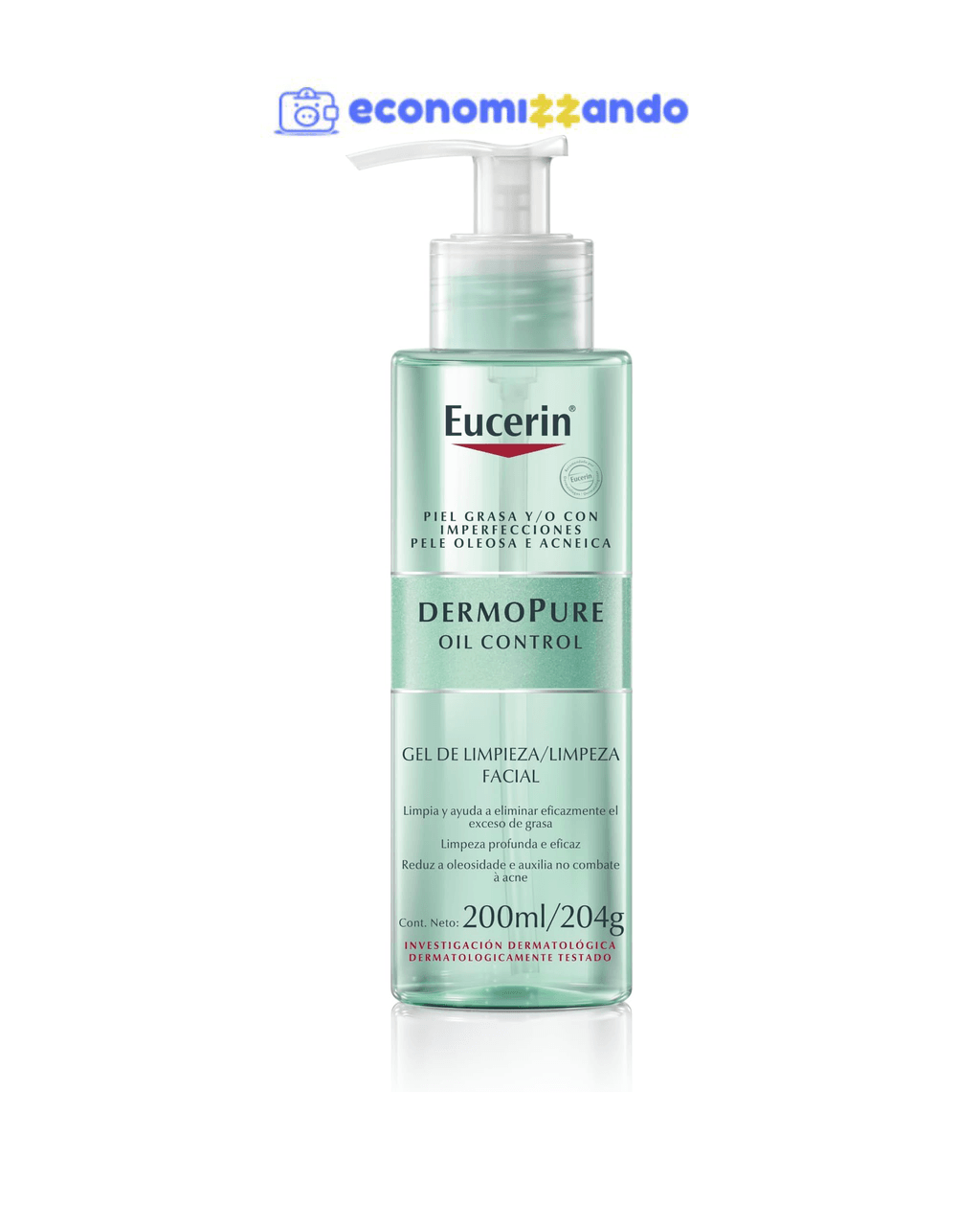 EUCERIN Gel de Limpeza Facial Antiacne DermoPure Gentil 200ml, Pele Mista e Oleosa, Suave, Demaquilante