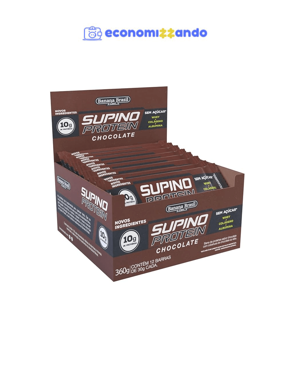 Banana Brasil Display Barra De Proteína Supino Protein Chocolate - 12 Unidades De 30G