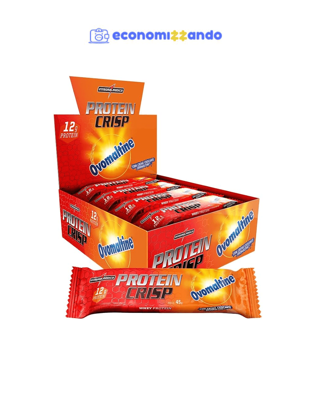 Integralmedica - Barra de Proteína Whey Protein Crisp Bar Ovomaltine - Snack Proteíco - Pré e Pós-Treino - 12 Unidades