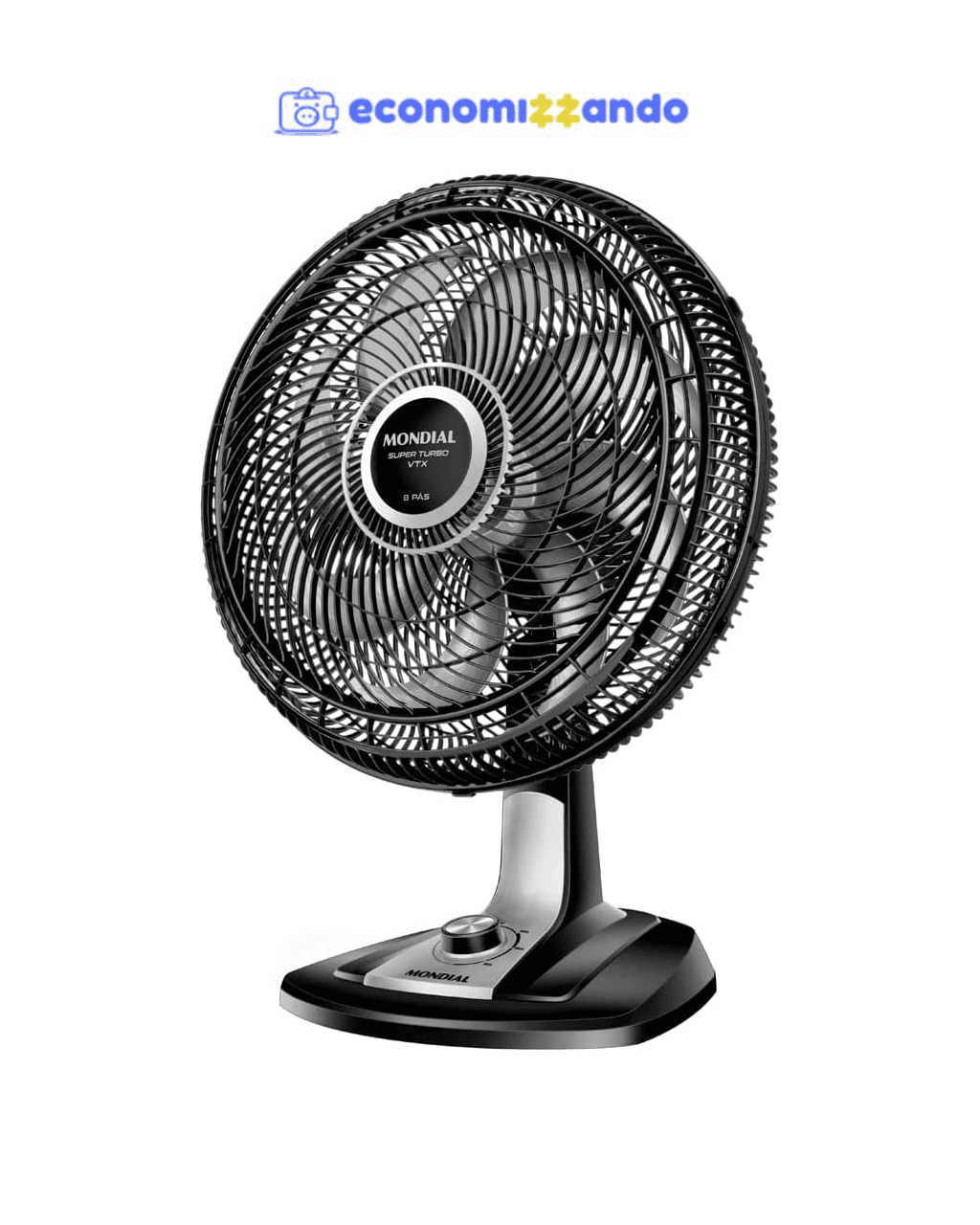 Ventilador 40cm Super Turbo 8 Pás, Mondial, Preto/Prata, 140W, 220V - VTX-40-8P