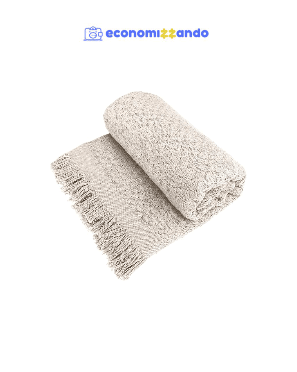Decolab Manta para Sofá em Algodão com Franjas Artesanais | Cobertor Decorativo para Sofa, Poltrona e Cama | Estilo Boho Chic (Branca-Cru)