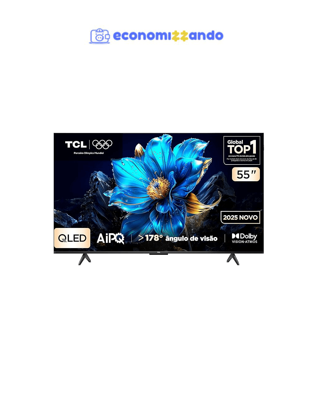 Smart TV TCL 55 Polegadas QLED 4K P7K WiFi Bluetooth Google TV HDR10  Dolby Atmos Dolby Vision 55P7K