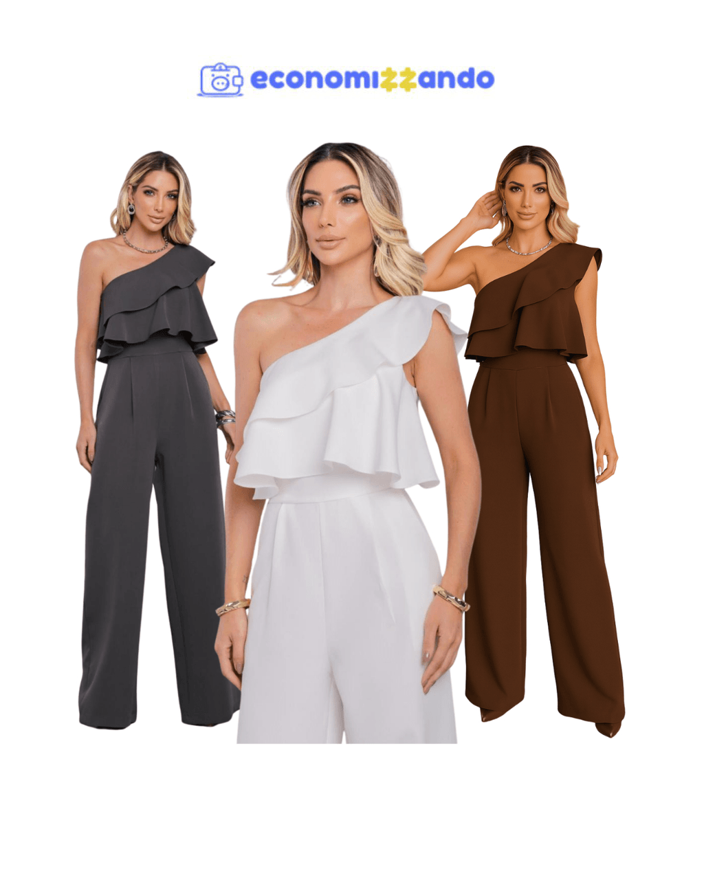Macacão Feminino Tendência Alfaiataria Babado Nula Manga Longo Elegante