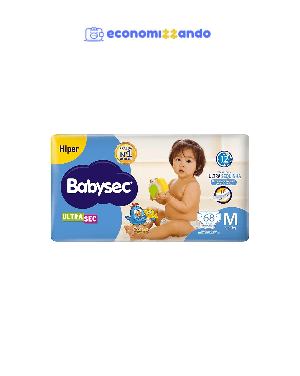 Babysec Fraldas Descartáveis Ultrasec Galinha Pintadinha, 72 Unidades, Tamanho M 5 - 9, 5 Kg, Babysec, Azul, M