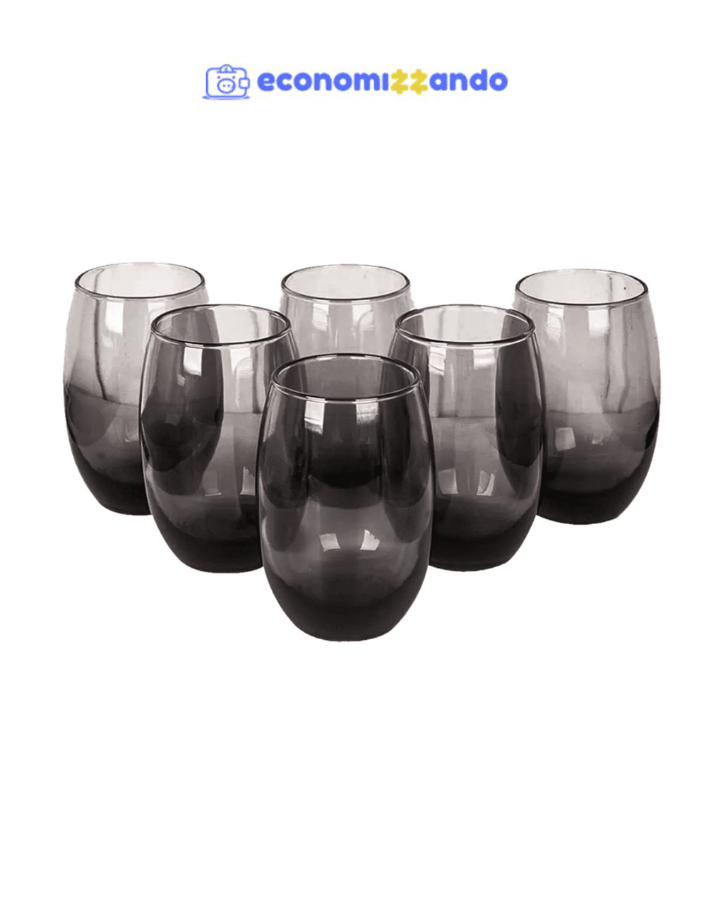 Jogo 6 Copos Aruba Vidro Fumê Luxo 465ml Cinza Nadir