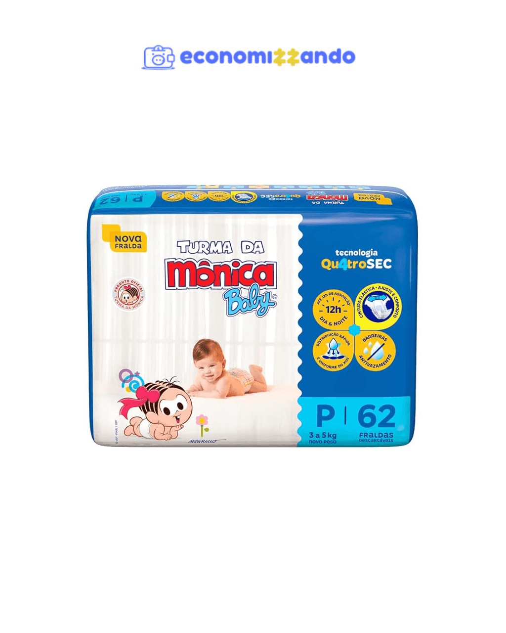 Fralda Turma da Mônica Baby Mega P 62 Unidades