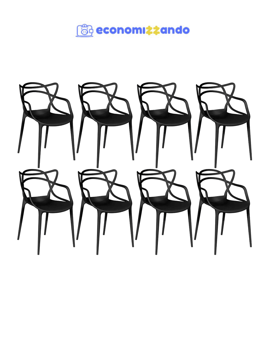 Kit 8 Cadeiras de Jantar Allegra Master Empilhável Cozinha Jardim Cor Preto Magazine Decor